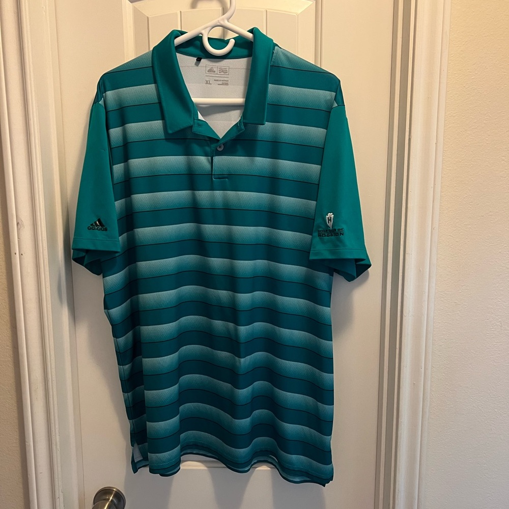 Adidas Golf Club of Houston  Men's Teal Striped Polo Shirt